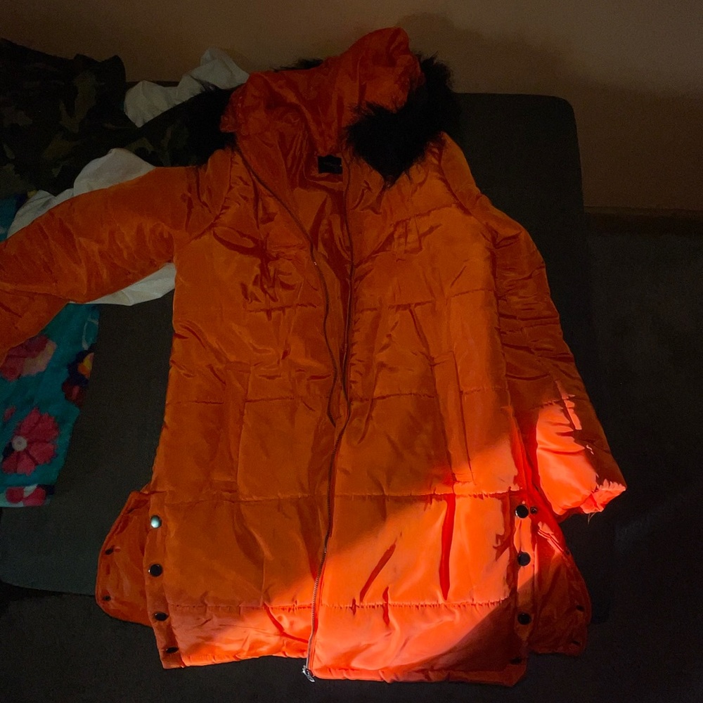 Orange long puffer coat
